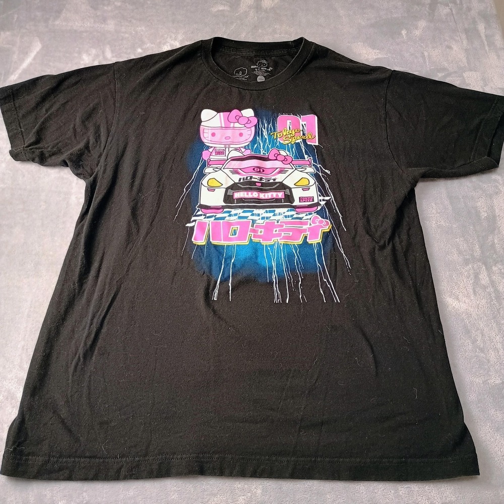 Hello Kitty Shirt Mens Large Black Tokyo Speed Racing‎ Car Graphic Tee Anime